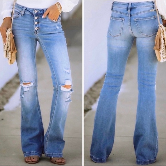 KanCan Mid Rise Button Fly Bootcut Flare Light Wash Jeans Women’s Sizes NWT - Picture 2 of 14